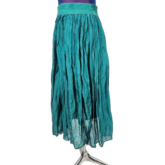 Alexandre Laurent Peacock Teal Pleated Silk Midi Skirt Size Small Women's U17 - Picture 3 of 8